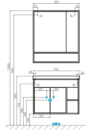 Тумба с раковиной Акватон Флай 80 см белый/дуб крафт 1A2374K0FAX10