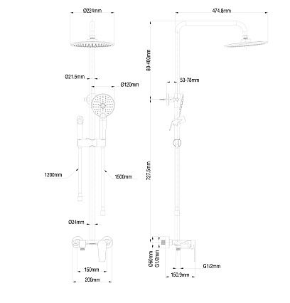 Душевая стойка Wonzon&Woghand WW-A30874-CR термостат, хром