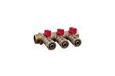 Коллектор для металлопластиковой трубы Terma 3/4"в/н с 3-мя шаровыми кранами, конус 16 мм (1/2") (14002) 35992