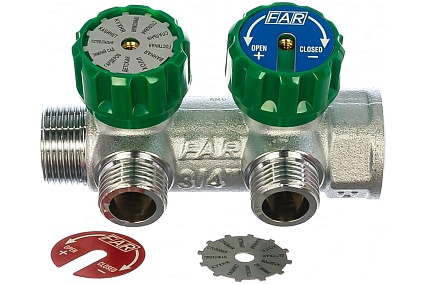 Регулирующий коллектор FAR 3/4" (ВР-НР) с 2 отв. 1/2" НР, плск.упл. (заглушка для коллектора FK 4150 34 в комплекте) FK 3821 3412TP41