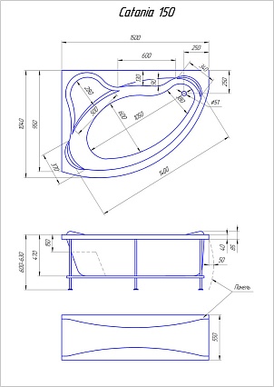 Акриловая ванна 1MarKa Catania 150x105 R