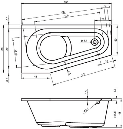 Акриловая ванна Riho Delta 150x80 см L