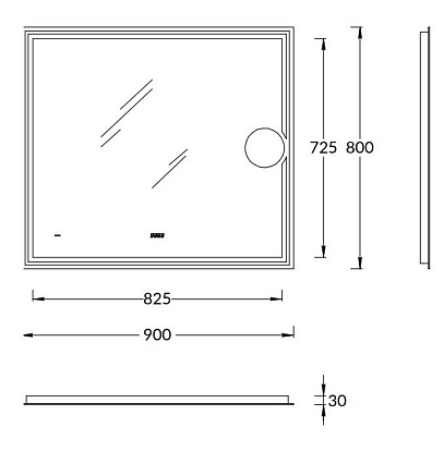 Зеркало Kerama Marazzi Tecno 90x80 TE.mi.90.1 с подсветкой, линзой, антипар