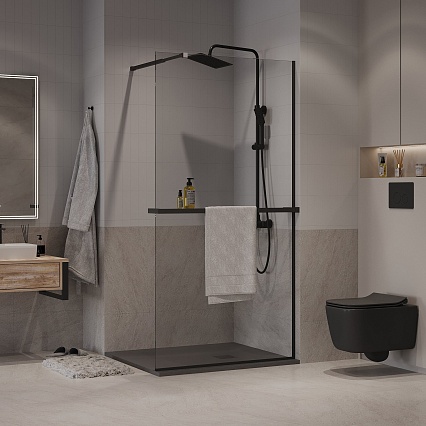Душевая перегородка Niagara Nova NG-670-90ВLACK 90x195 прозрачная, профиль черный матовый