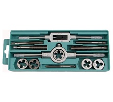 Комплект резьбонарезного инструмента: вороток и плашкодержатель CNIC и по 5 метчиков и плашек М6-М12 в пласт. коробке 12 позиций 50334