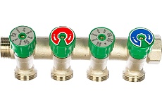 Модульный коллектор ELSEN 3/4", 4 контура, размер отвода-3/4" ЕК, с вентилями, латунь EMW01.04