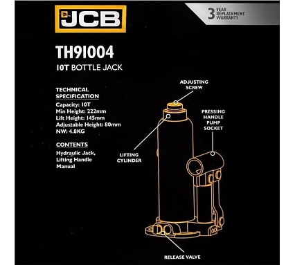 Бутылочный домкрат JCB 10 т, с клапаном, TH91004(58016) JCB-TH91004(58016)