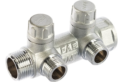 Запорный коллектор с 2 отводами FAR 3/4" 1/2" НР, плоск.присоед. FK 3860 3412TP