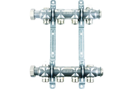 Коллекторная группа ELSEN 1", 6 контуров, размер отвода-3/4", нержавеющая сталь EMi01.06