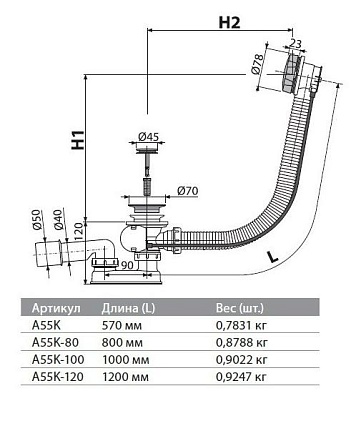 Слив-перелив Alcaplast A55BLACK-100 100 cм, черный матовый