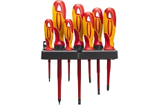 Набор диэлектрических отверток до 1000В, тестер, CrMo, двухкомпонентные рукоятки 8шт Gross 12950