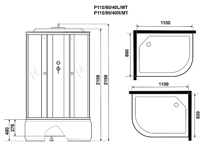 Душевая кабина Niagara Promo P110/80/40L/MT 110x80 стекло матовое, без г/м, L