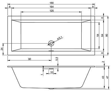 Акриловая ванна Riho Rethink Cubic B106013005 180x80 с функцией Riho Fall