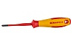 Тонкая отвёртка Knipex VDE 1000V Pozidriv PZ1 крестовая, L стержня 80 мм, 2-комп. рук-ка KN-982501SL