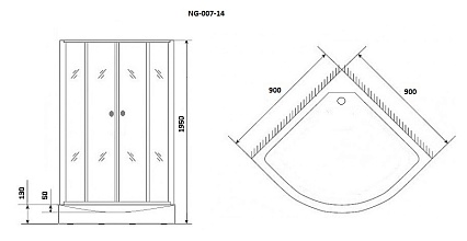 Душевой уголок Niagara NG-007 BLACK 90x90 с рисунком, черный