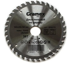 Диск пильный по дереву 180х30/20 мм, 36Т Gramex 015275