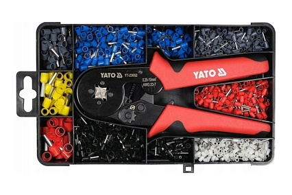 Клещи для опрессовки гильзовых разъемов Yato на проводах 0,25-10 мм2, 1200 шт. гильзовых разъемов YT-23052