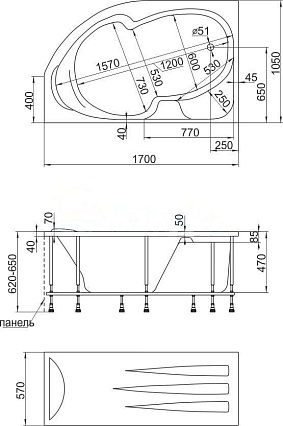 Акриловая ванна Creto Doris 14-170105L 170x105 см L