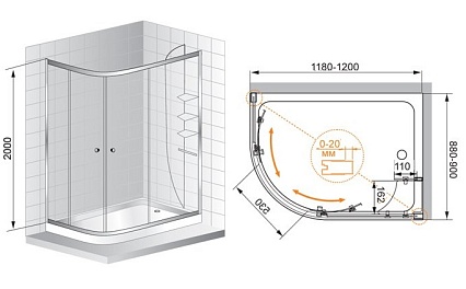 Душевой уголок Cezares Anima 120x100 ANIMA-W-RH-2-120/100-C-Cr-R правый, прозрачный