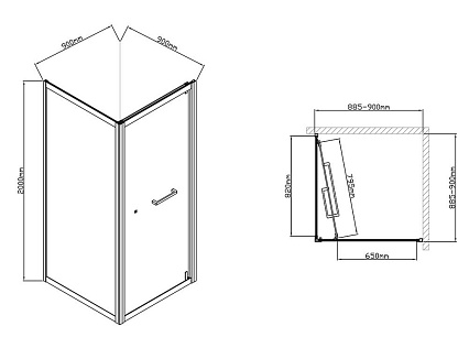 Душевой уголок Vincea Stile VSS-2ST9090CLB-L 90x90 черный, прозрачный, левый