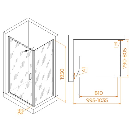 Душевой уголок RGW Stilvol SV-145B (SV-05B + Z-050-2B) 100x80 прозрачное, черный 703214508-14