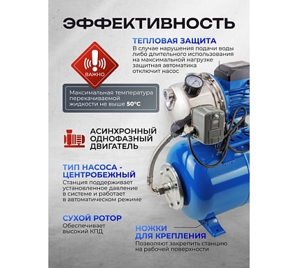 Насос самовсасывающий Forsage 230В, 50Гц, 750Вт, 50л/мин обмотка CU F-AUTO-JS100 COPPER61134