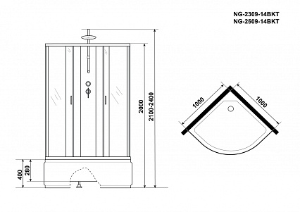 Душевая кабина Niagara NG 2309-14BKT 100x100 стекло матовое, без крыши, тропический душ