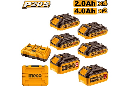 Комплект аккумуляторов Ingco SUPER INDUSTRIAL P20S 6 шт и ЗУ 4А COSLI230701