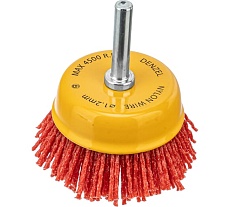 Щетка для дрели 65 мм, чашка, со шпилькой, нейлоновая щетина Denzel 74435