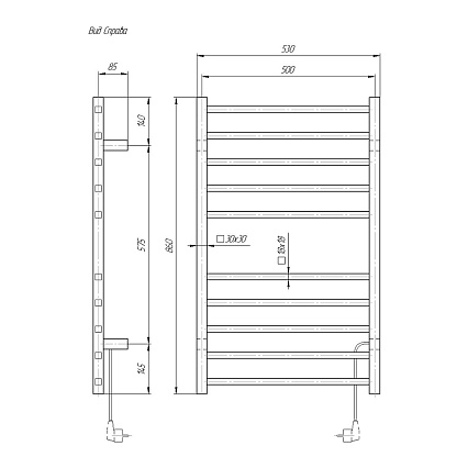 Полотенцесушитель электрический Domoterm Квадро DMT 109-S П10 53x86 BOX ТЭН справа, хром