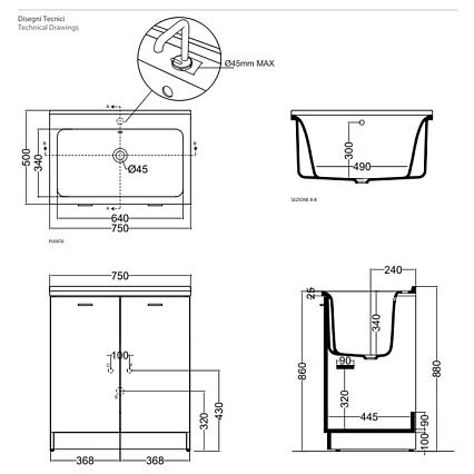 Тумба с раковиной Kerasan Aquadom 9164k3*1 75x50 см (c 1 отв. под смеситель), белый матовый