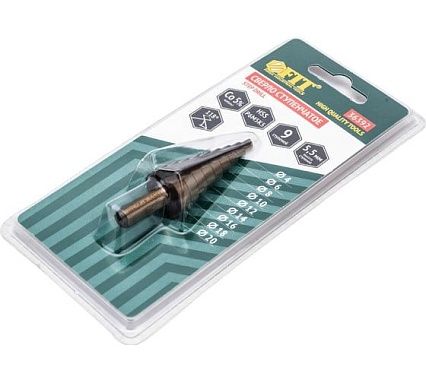 Сверло ступенчатое по металлу HSS Co (4-20 мм; 9 ступеней) FIT 36392