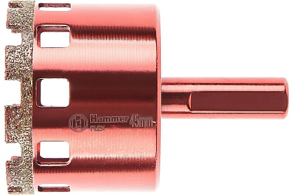 Коронка алмазная трубчатая по керамограниту Flex 226-011 DHS (45х65 мм; высота сегмента 5 мм; A3; 60Р) Hammer 58974