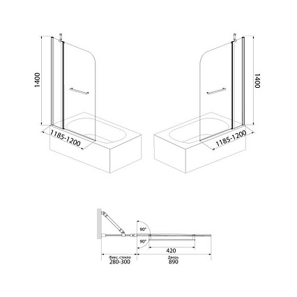 Шторка для ванны Iddis Ray RAY6CS2i90 120x140 хром