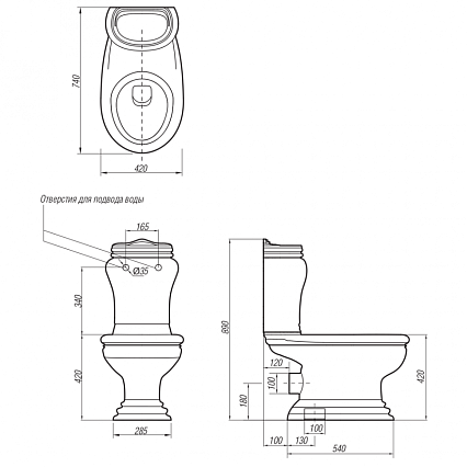 Бачок для унитаза Migliore Milady ML.MLD-25.748.D3.BR, под кнопку, декор винтаж