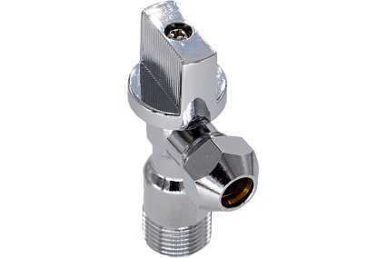 Шаровой угловой кран для воды СТМ 1/2"х3/8", ш/ш, с цангой и отражателем бабочка, хром CACR1238