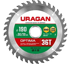 Диск пильный по дереву Uragan Optima (190х30/20 мм; 36Т) 36801-190-30-36_z01