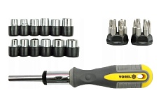 Отвёртка с трещоткой Vorel в наборе с головками и вставками 29 предм. 60975
