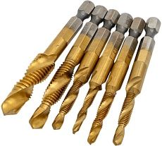 Набор сверл-метчиков EUROSTAR титановое покрытие из быстрорежущей стали, 6 шт АГ2474