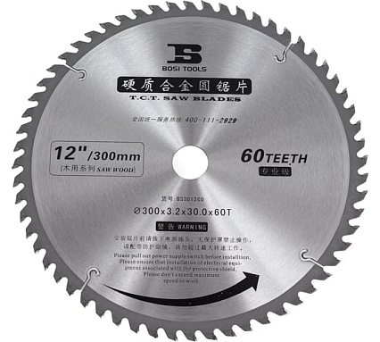 Пильный диск с твердосплавными зубьями 300x30x25.4 мм, 60T BOSI BS301260