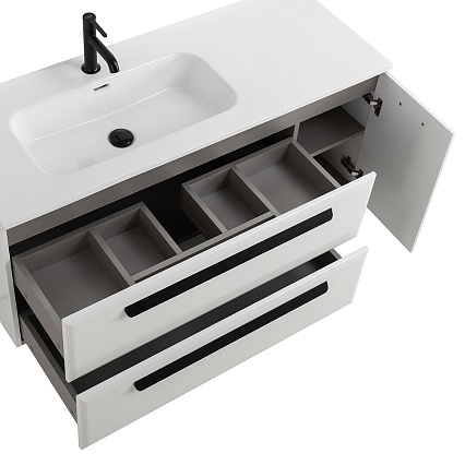 Тумба с раковиной Cezares Eco-Cer-N 120 см 2 ящика, 1 дверца, левая Bianco Lucido