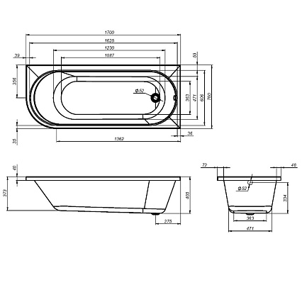 Акриловая ванна Am.Pm X-Joy W94A-170R70W-A 170x70 см R