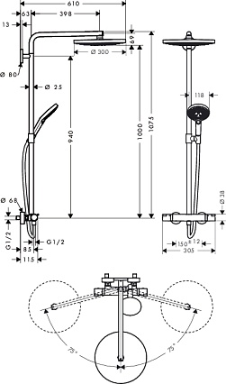 Душевая стойка Hansgrohe Raindance Select S 300 Showerpipe 27133000 термостат