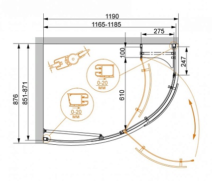 Душевой уголок Cezares Elena ELENA-W-RH-1-120/90-C-Cr-L 120x90 левый, прозрачный