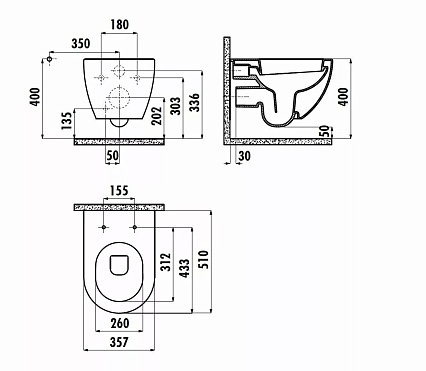 Подвесной унитаз Creavit Free FE322-00BM00E безободковый с функцией биде, базальт