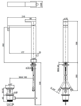 Смеситель для раковины Cezares UNIKA-LC-NOP-W0 черный матовый