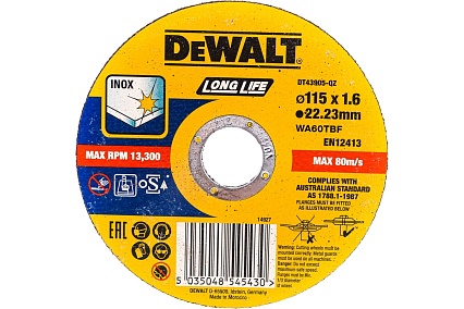 Круг отрезной 115x22.2x1.6 мм,тип 4 DeWalt DT43905