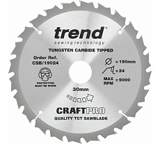Пильный диск 190 мм три диска в комплекте (24,40,60 зубьев) Trend CSB/190/3PK
