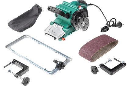 Ленточная шлифовальная машинка Hammer Flex 800 Вт, 120-290 м/мин, лента 75x457 мм, рамка, струбцины 2 шт. LSM800B