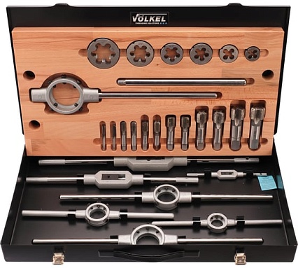 Набор метчиков и плашек VOLKEL G(BSP) 1/8 -1.0 HSS-G 26 предметов V48020